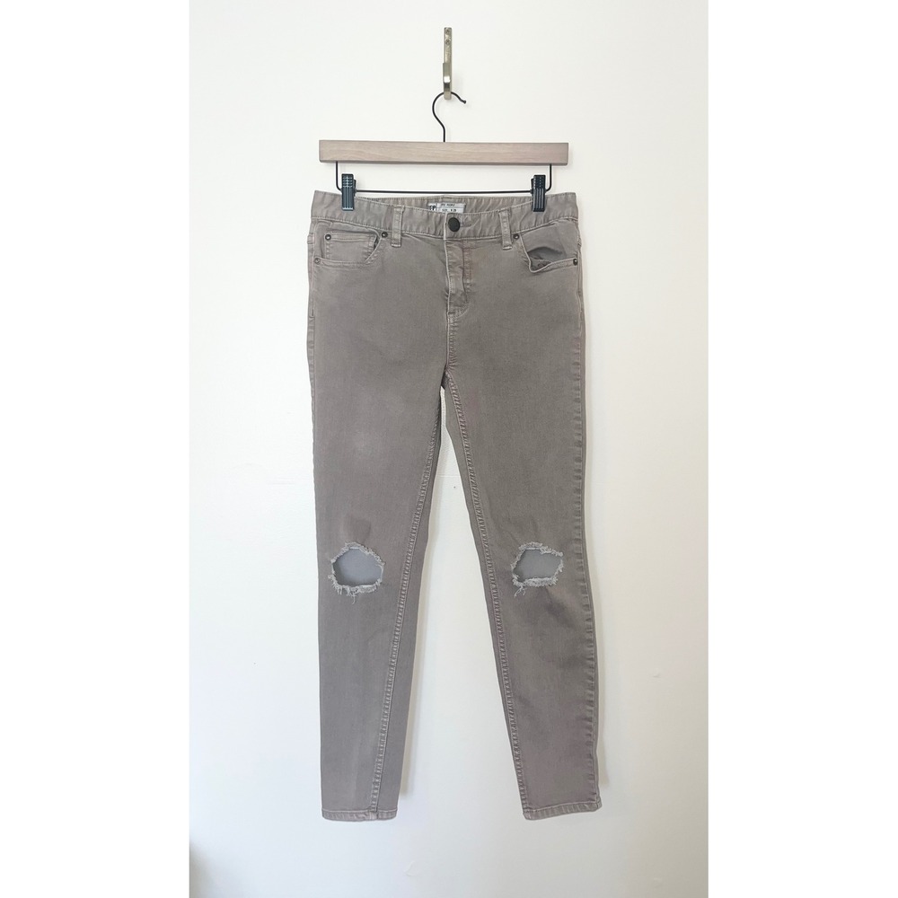Free People FP Distressed Knee Slit Skinny Jeans Taupe Brown‎ | Size 29